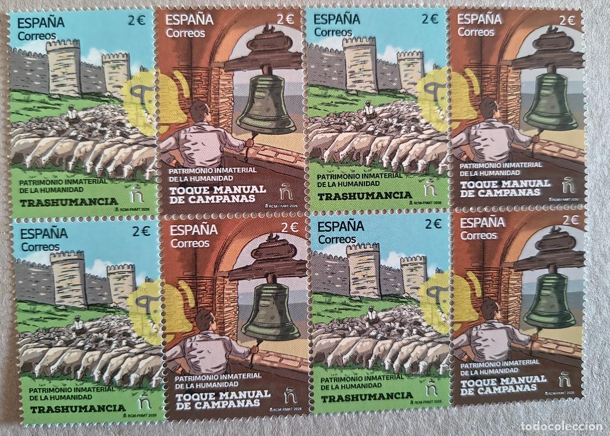 Sellos: ESPA&Ntilde;A 2026 PATRIMONIO INMATERIAL DE LA HUMANIDAD:TRASHUMANCIA-TOQUE MANUAL CAMPANAS 4V ED 5928-29