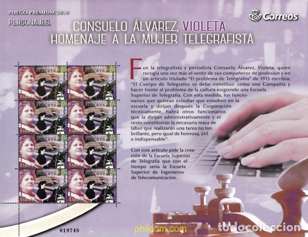 Sellos: 607217 MNH ESPA&Ntilde;A 2019 PERSONAJES. CONSUELO &Aacute;LVAREZ, VIOLETA. HOMENAJE A LA MUJER TELEGRAFISTA