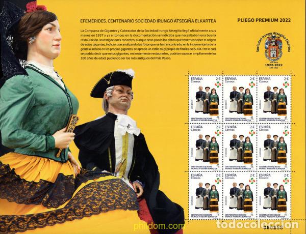 Sellos: 686995 MNH ESPA&Ntilde;A 2022 CENTENARIO SOCIEDAD IRUNGO ATSEGI&Ntilde;A