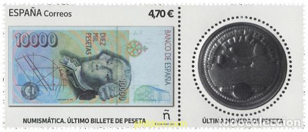 Sellos: 652240 MNH ESPA&Ntilde;A 2021 NUMISM&Aacute;TICA. &Uacute;LTIMO BILLETE Y MONEDA DE PESETA.
