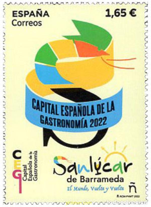 Sellos: 675895 MNH ESPA&Ntilde;A 2022 CAPITAL ESPA&Ntilde;OLA DE LA GASTRONOM&Iacute;A 2022. SANL&Uacute;CAR DE BARRAMEDA