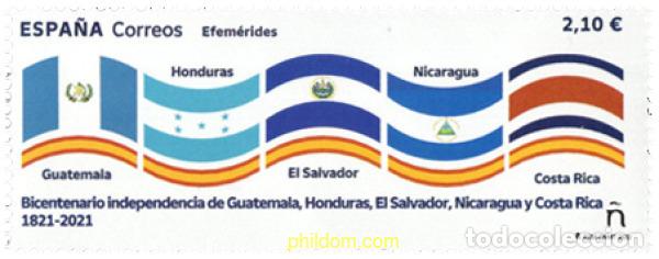 Sellos: 686969 MNH ESPA&Ntilde;A 2022 BICENTENARIO DE LA INDEPENDENCIA DE GUATEMALA, HONDURAS, EL SALVADOR, NICAR