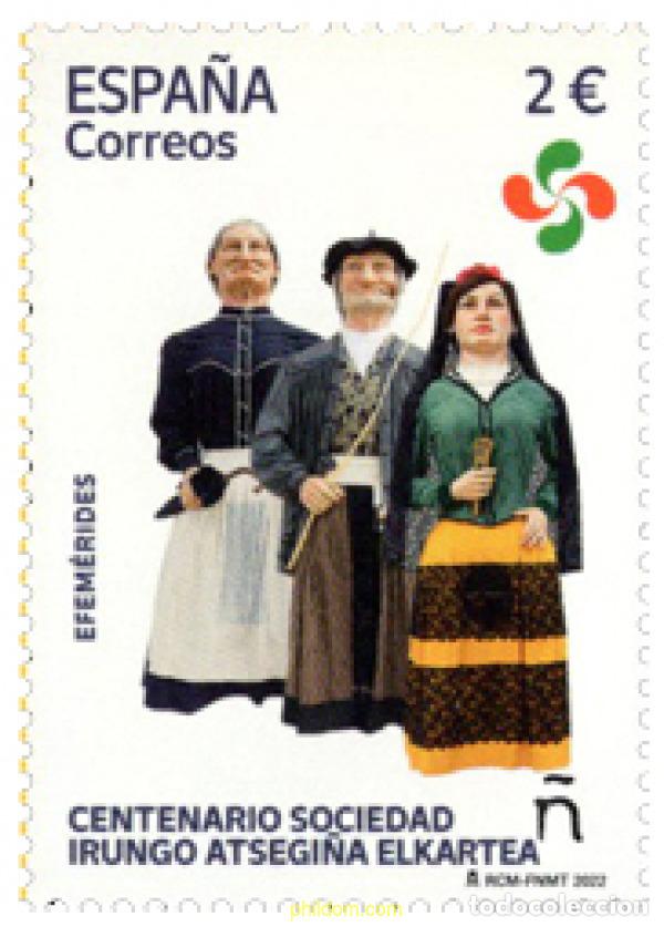 Sellos: 686993 MNH ESPA&Ntilde;A 2022 CENTENARIO SOCIEDAD IRUNGO ATSEGI&Ntilde;A