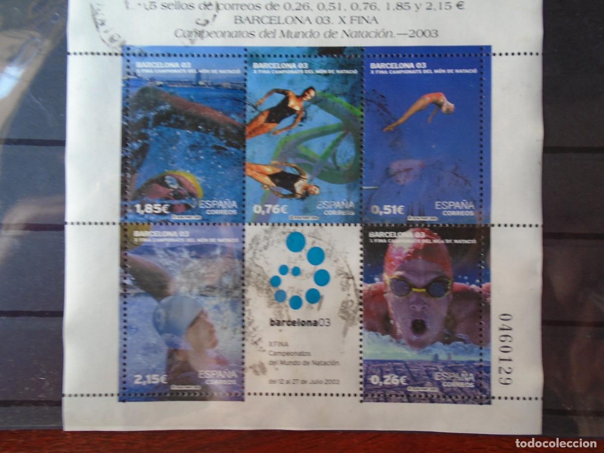 Sellos: HOJA BLOQUE CINCO VALORES CAMPEONATOS DEL MUNDO DE NATACION BARCELONA 2003