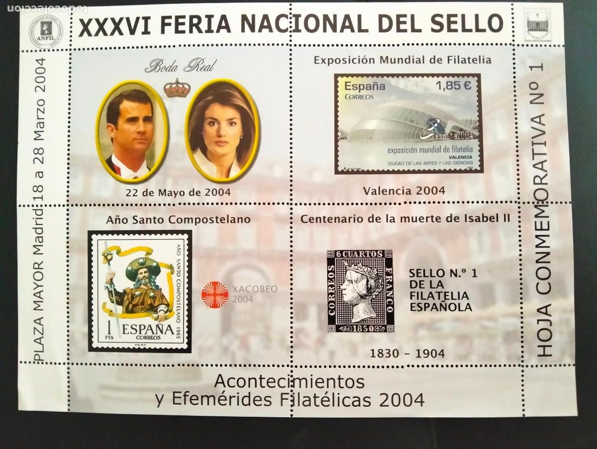Sellos: HOJA BLOQUE CONMEMORATIVA DE LA XXXVI FERIA NACIONAL DEL SELLO 2004