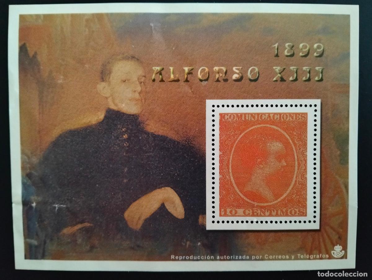 Sellos: HOJA BLOQUE LA ESPA&Ntilde;A CONTEMPORANEA EN SELLOS DE CORREOS, ALFONSO XIII, A&Ntilde;O 1899