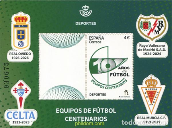 Sellos: 789698 MNH ESPA&Ntilde;A 2026 DEPORTES. EQUIPOS DE F&uacute;TBOL CENTENARIOS: REAL OVIEDO; RAYO VALLECANO DE MA