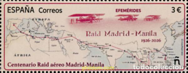 Sellos: 787316 MNH ESPA&Ntilde;A 2026 EFEM&eacute;RIDES. CENTENARIO RAID A&eacute;REO MADRID-MANILA. 1926-2026.