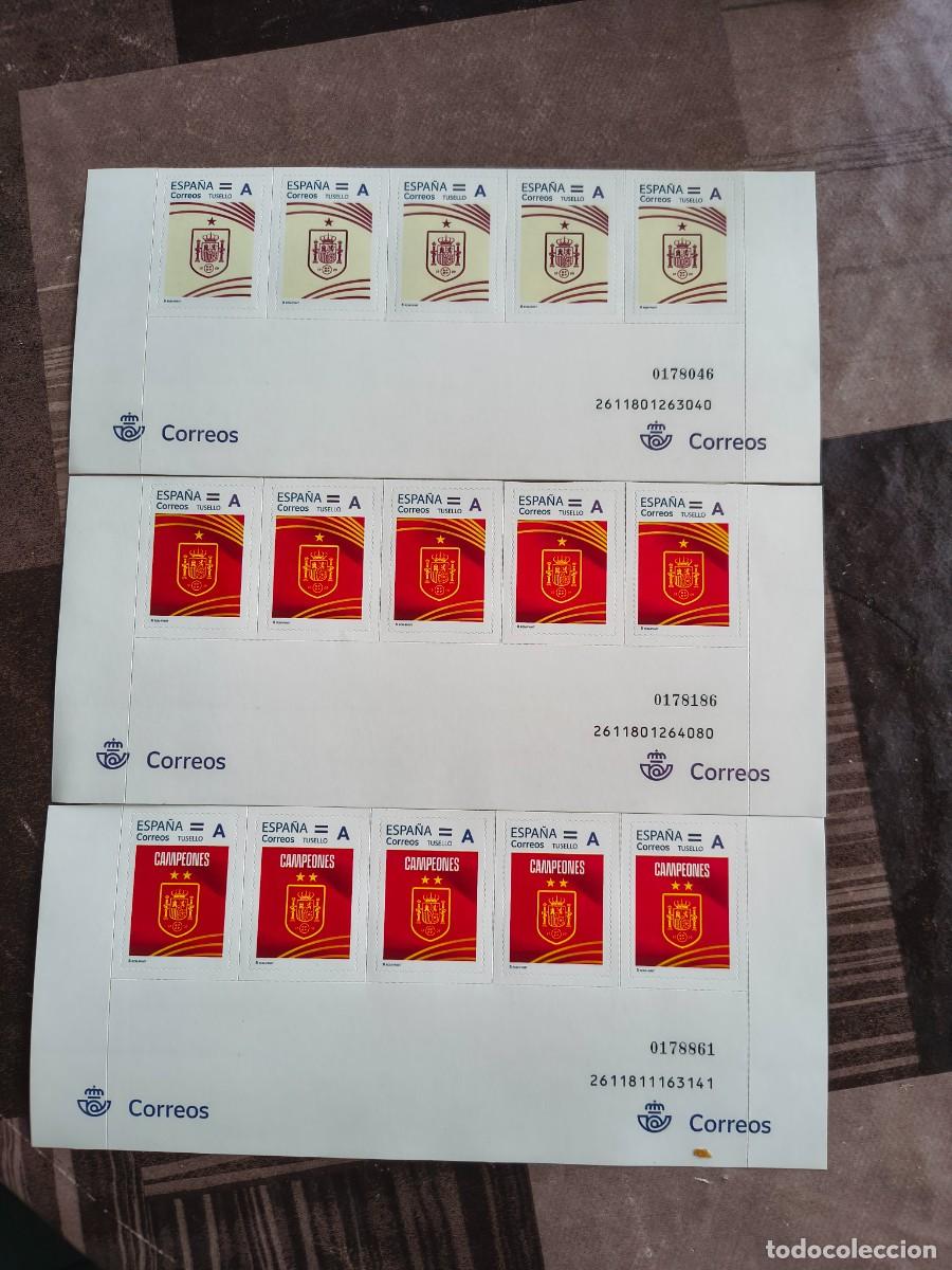 Sellos: ESPA&Ntilde;A 2026 TUSELLO CAMISETA ROJA DE LA SELECCION ESPA&Ntilde;OLA 3 TIRAS DE 5 VALORES CON 1 y 2 ESTRELLAS