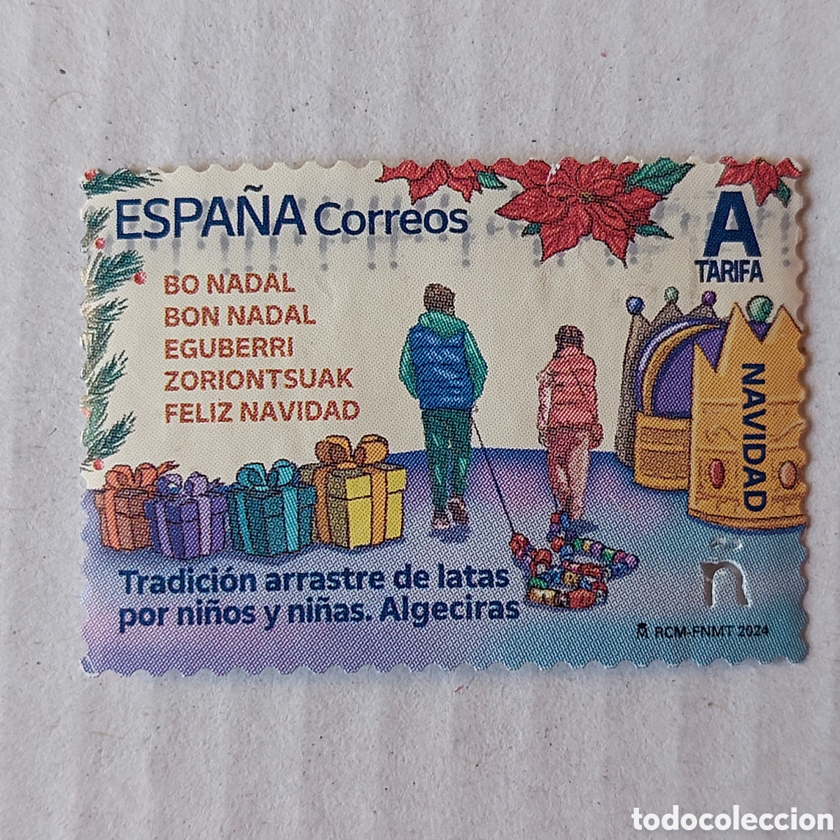 Sellos: 2024 Espa&ntilde;a Usado Navidad. Tradici&oacute;n arrastre de latas Algeciras