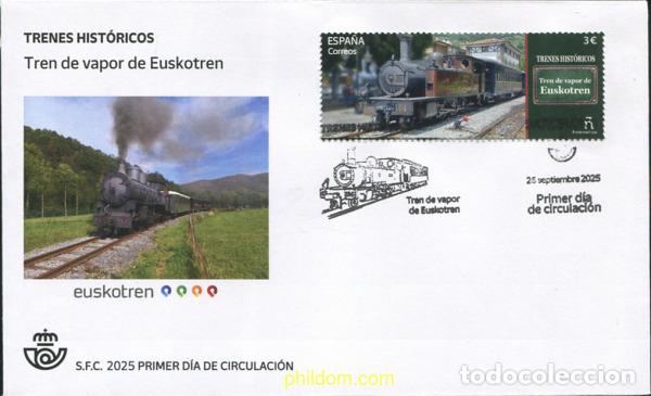 Sellos: 773761 MNH ESPA&Ntilde;A 2025 TRENES HIST&oacute;RICOS. TREN DE VAPOR DE EUSKOTREN.