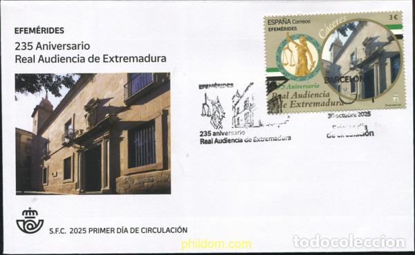 Sellos: 777325 MNH ESPA&Ntilde;A 2025 EFEM&eacute;RIDES. 235 ANIVERSARIO REAL AUDIENCIA DE EXTREMADURA.
