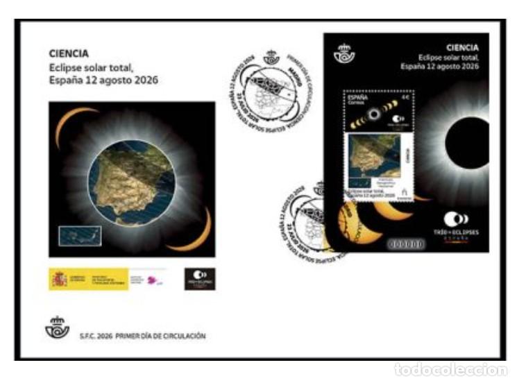 Sellos: ESPA&Ntilde;A 2026 HB CIENCIA: ECLIPSE SOLAR TOTAL, ESPA&Ntilde;A 12 AGOSTO 2026 FDC ED HB5934 YT F5694