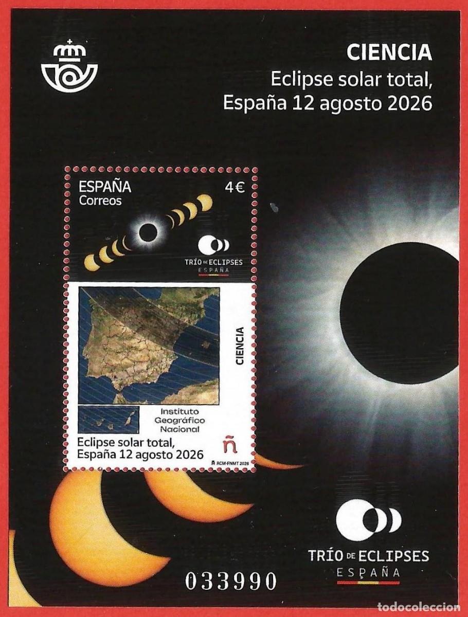 Sellos: Espa&ntilde;a. 2026. HB. HB. Ciencia. Eclipse solar total. 12 agosto 2026