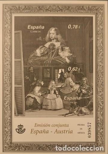 Sellos: Prueba de Artista - Emisi&oacute;n Conjunta Espa&ntilde;a-Austria / Calcograf&iacute;a / Numerada / NUEVA