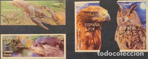 Sellos: Lote 4 sellos MUESTRA - Serie Fauna Protegida Espa&ntilde;a (Cangrejo, Nutria, &Aacute;guila, B&uacute;ho) - 2014
