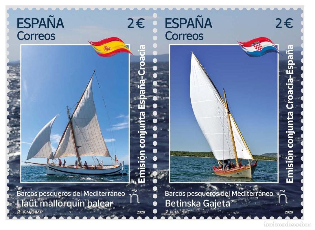 Sellos: ESPA&Ntilde;A 2026 CONJUNTA CON CROACIA BARCOS PESQUEROS DEL MEDITERR&Aacute;NEO LLA&Uuml;T MALLORQU&Iacute;N-BETINSKA ED 5936