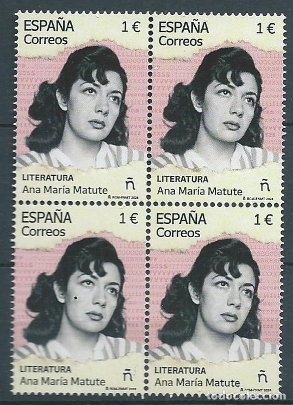 Sellos: ESPA&Ntilde;A 2026 LITERATURA. ANA MAR&Iacute;A MATUTE BLOQUE 4V MNH ED 5917 YT 5678