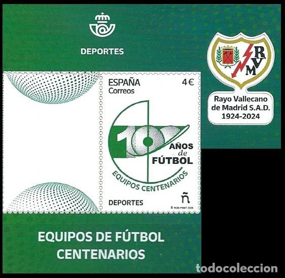 Sellos: ESPA&Ntilde;A 2026 DE HB EQUIPOS DE F&Uacute;TBOL CENTENARIOS:RAYO VALLECANO (MADRID) S.A.D. 1924-2024 MNH ED 5912