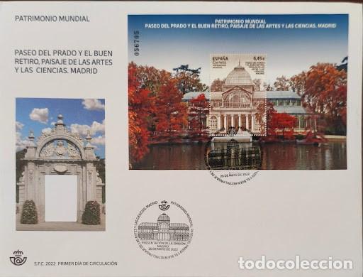 Sellos: Sobre Primer D&iacute;a (FDC) &rdquo;Patrimonio Mundial: Paseo del Prado y Buen Retiro&rdquo; - Matasellos Presentaci&oacute;n