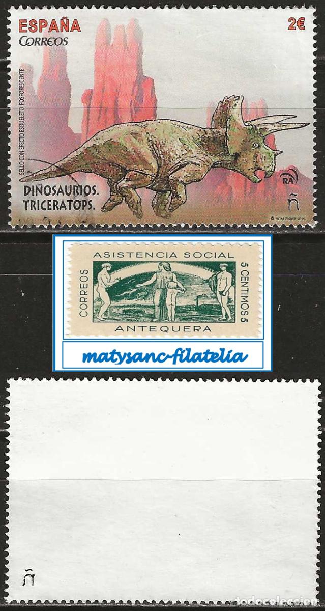 Sellos: ESPA&Ntilde;A 2015. EDIFIL 4968. &rdquo;DINOSAURIOS. TRICERATOPS&rdquo;. USADO LIMPIO.