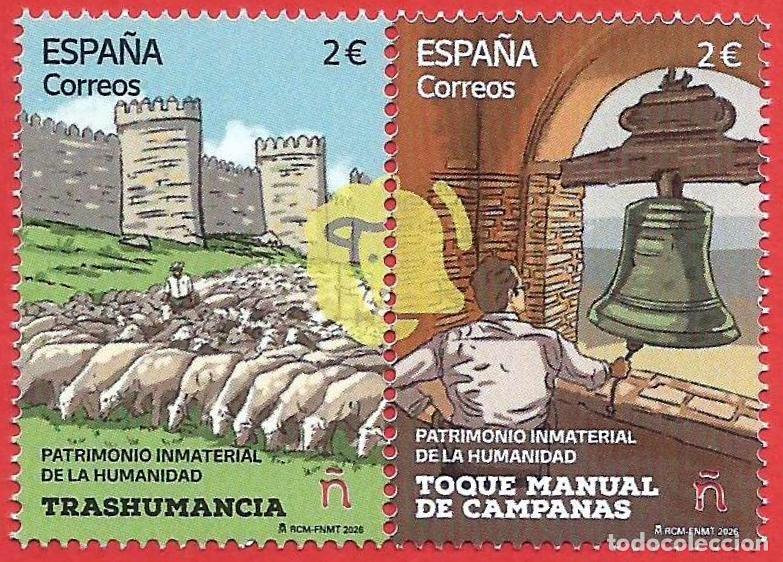 Sellos: Espa&ntilde;a. 2026. Patrimonio inmaterial de la Humanidad. Trashumancia. Toque de campanas manual