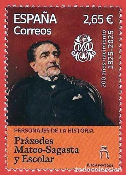 Sellos: Espa&ntilde;a. 2026. Personajes de la historia. Pr&aacute;xedes Mateo Sagasta Escolar