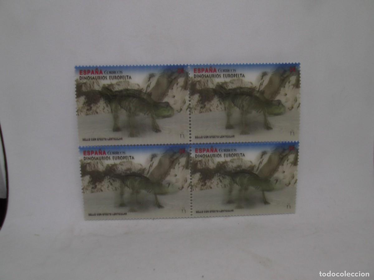 Sellos: Espa&ntilde;a 2016 Bloque de cuatro sellos Dinosaurios Europelta.Efecto lenticular.Nuevos