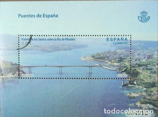 Sellos: Hojita Bloc / Muestra: Puentes de Espa&ntilde;a - Puente de los Santos (R&iacute;a de Ribadeo, 2013)