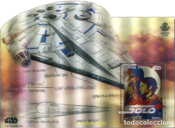 Sellos: 585888 MNH ESPA&Ntilde;A 2018 STAR WARS - NAVE HALC&Oacute;N MILENARIO + SELLO HAN SOLO