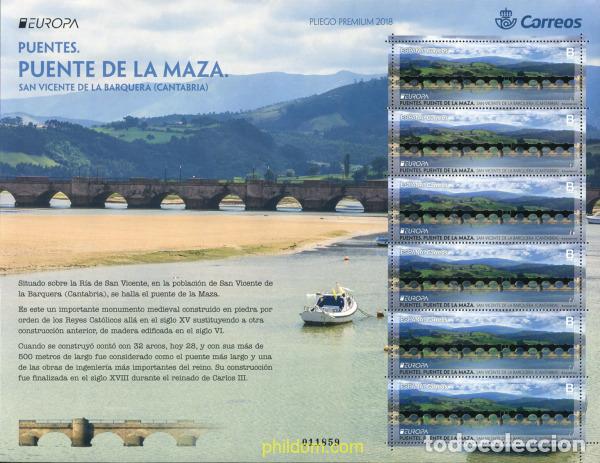 Sellos: 585905 MNH ESPA&Ntilde;A 2018 EUROPA CEPT. PUENTES. PUENTE DE LA MAZA. SAN VICENTE DE LA BARQUERA