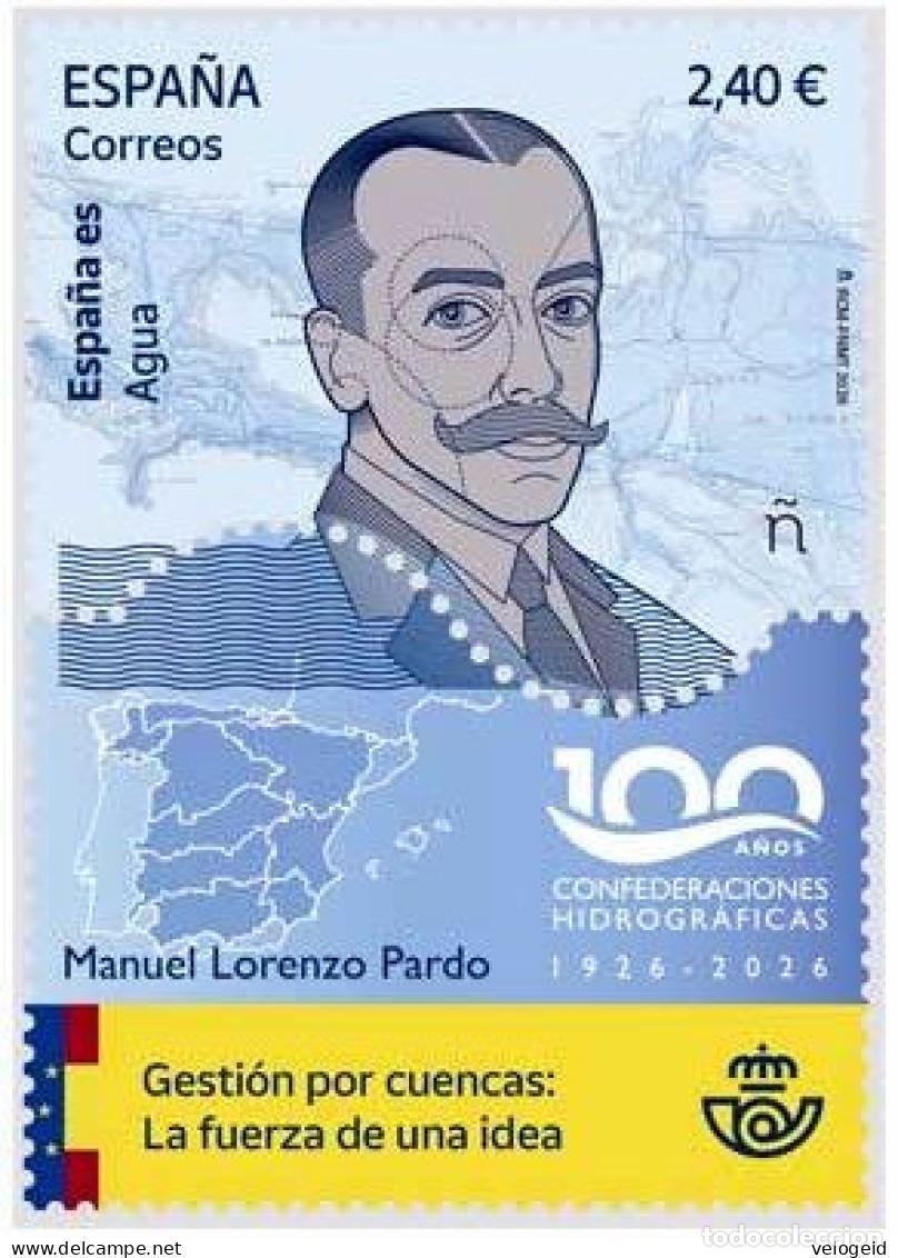 Sellos: Espa&ntilde;a. 2026. Espa&ntilde;a ES. Agua. Gesti&oacute;n por cuencas: la fuerza de una idea. Manuel Lorenzo Pardo