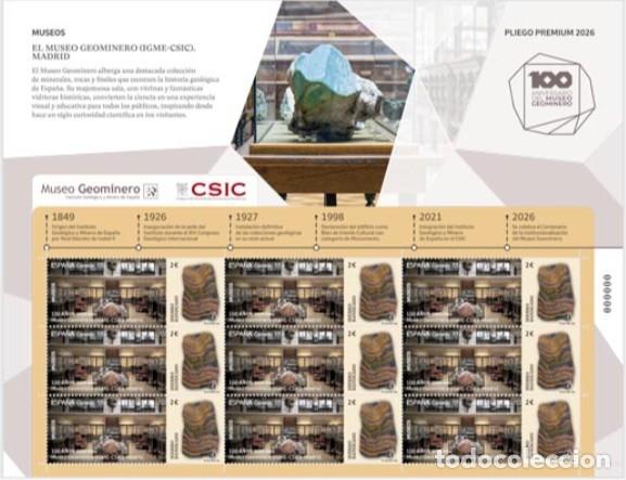 Sellos: ESPA&Ntilde;A 2026 MUSEO GEOMINERO MADRID PLIEGO PREMIUN ED 5939 YT 5698