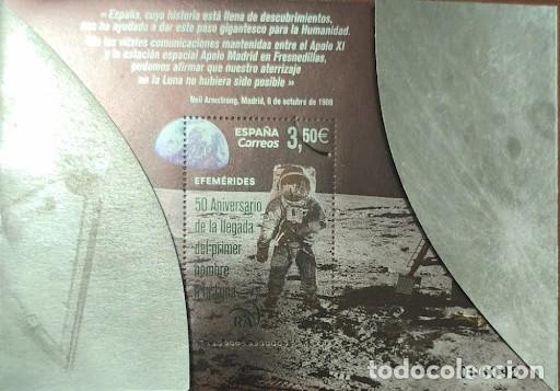 Briefmarken: Hoja bloque / Muestra 50 Aniversario de la llegada del primer hombre a la Luna - Espa&ntilde;a Correos