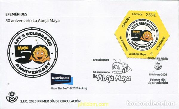 Sellos: 787785 MNH ESPA&Ntilde;A 2026 EFEM&eacute;RIDES. 50 ANIVERSARIO LA ABEJA MAYA.