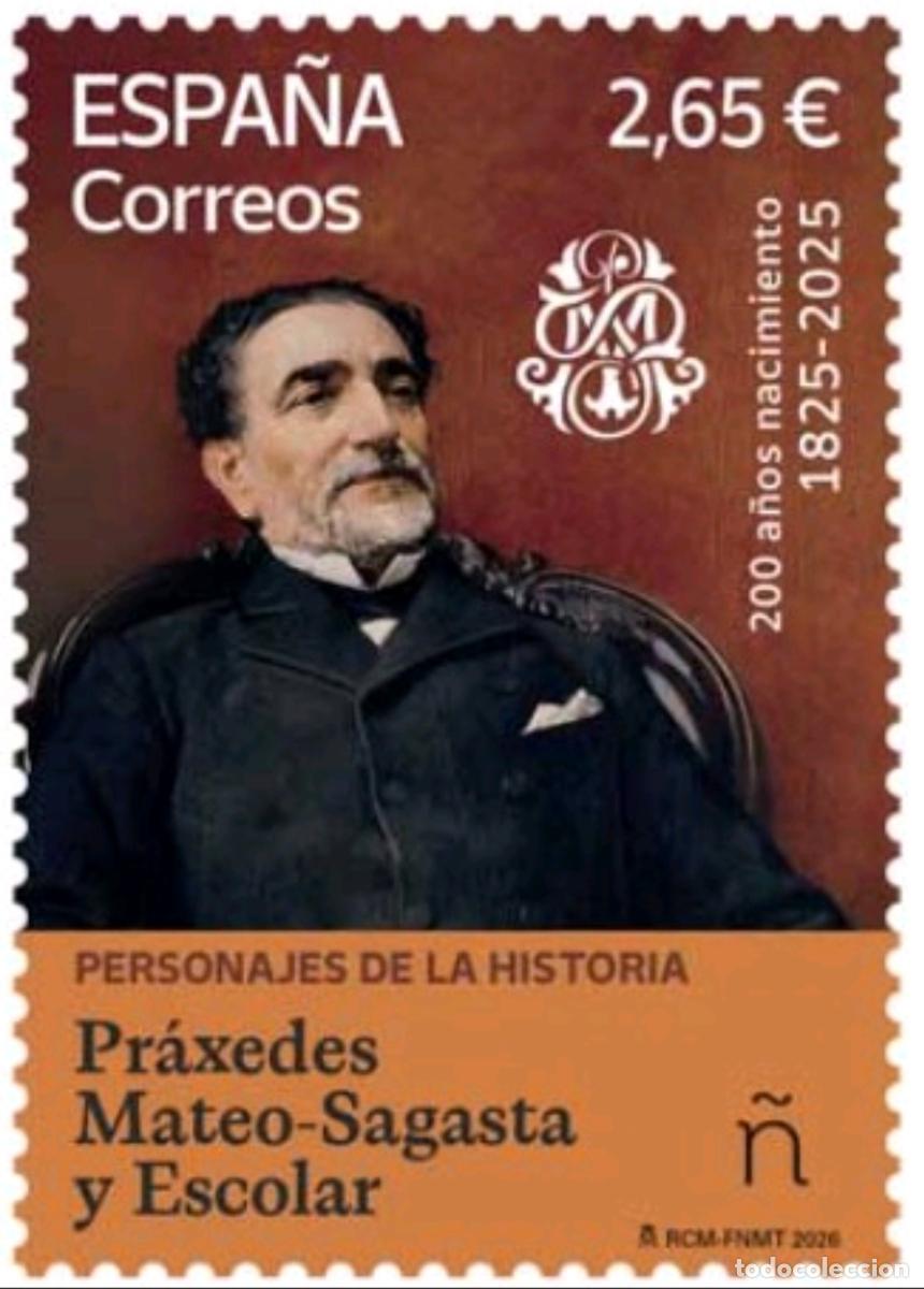 Sellos: ESPA&Ntilde;A 2026 PERSONAJES DE LA HISTORIA: PR&Aacute;XEDES MATEO-SAGASTA Y ESCOLAR MNH ED 5932 YT 5692