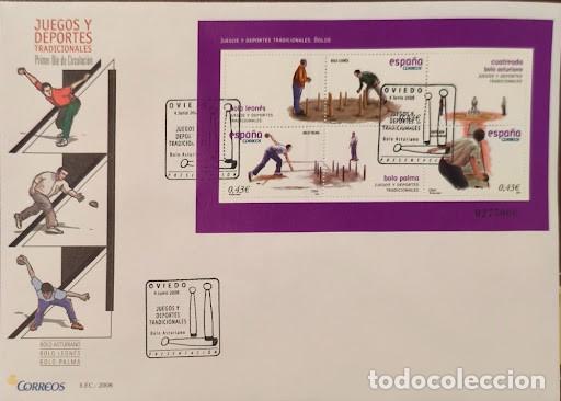 Sellos: Sobre de Primer D&iacute;a FDC - Juegos y Deportes Tradicionales: Bolos (Oviedo, 4 de junio de 2008)