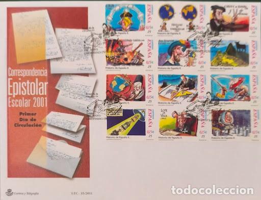 Sellos: Sobre de Primer D&iacute;a (FDC) / Entero Postal - Correspondencia Epistolar Escolar 2001 (Historia de Espa