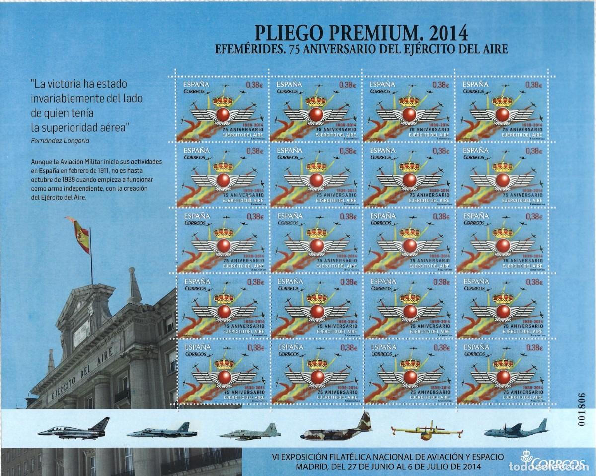 Sellos: ESPA&Ntilde;A - 2014 - 75. ANIVERSARIO DEL EJ&Eacute;RCITO DEL AIRE - VI. EXPO. FILAT&Eacute;LICA - PLIEGO PREMIUM - MNH