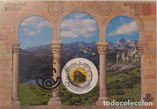 Sellos: Hojita Bloque con Matasellos de Producci&oacute;n - Patrimonio Mundial: Monumentos de Oviedo y de Asturias