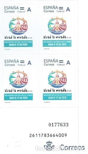 Sellos: ESPA&Ntilde;A 2026 SELLOS CONMEMORATIVOS VISITA DEL PAPA LE&Oacute;N XIV A ESPA&Ntilde;A VALOR A BLOQUE 4V MNH