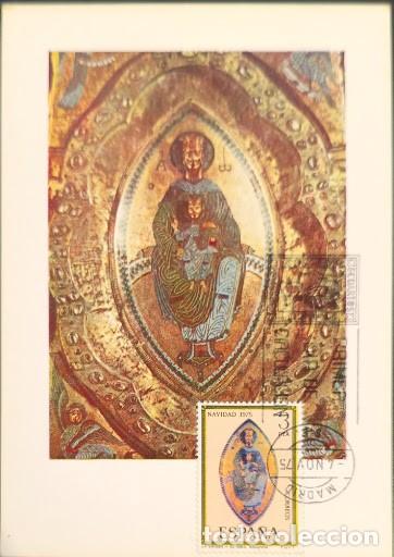 Sellos: Tarjeta m&aacute;xima / Entero postal - Navidad 1975 (La Virgen y el Ni&ntilde;o, Navarra - FNMT)