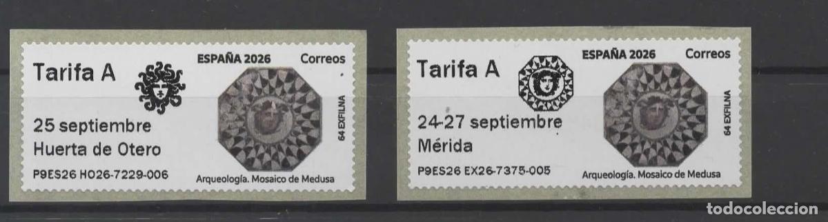 Sellos: ESPA&Ntilde;A ATM MOSAICO ROMANO DE LA MEDUSA ARQUEOLOGIA ROMAN MOSAIC MERIDA Y VARIANTE HUERTA DE OTERO