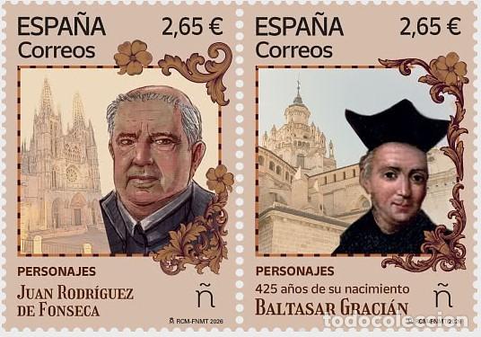 Sellos: ESPA&Ntilde;A 2026 BALTASAR GRACI&Aacute;N Y JUAN RODR&Iacute;GUEZ DE FONSECA 2V MNH ED 5946-47 YT 5706-07