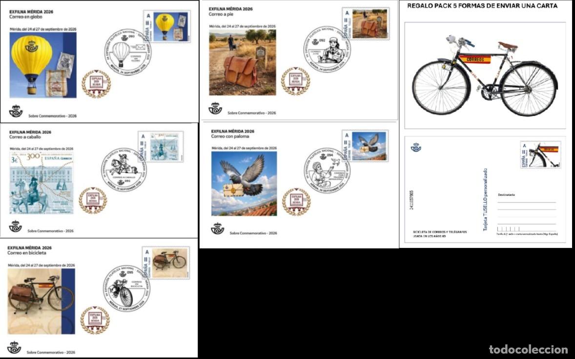 Sellos: ESPA&Ntilde;A 2026 PACK TU SELLO EXFILNA M&Eacute;RIDA 2026 5 TUSELLO EN 5 SOBRES + REGALO EDICI&Oacute;N LIM 100 UNIDADE