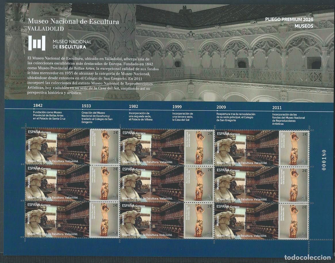 Timbres: ESPA&Ntilde;A 2026 MUSEO NACIONAL DE ESCULTURA VALLADOLID PLIEGO PREMIUN ED 5938 YT 5697