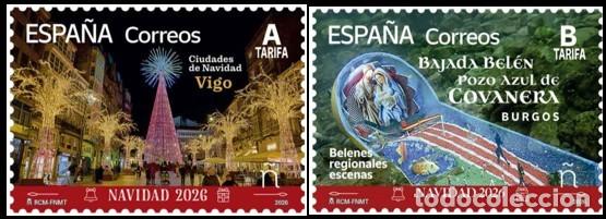 Briefmarken: ESPA&Ntilde;A 2026 CIUDADES DE NAVIDAD:VIGO Y BAJADA BEL&Eacute;N POZO AZUL COVANERA(BURGOS) 2V ED 5955-6 YT 5715-