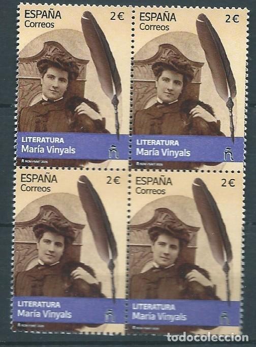 Briefmarken: ESPA&Ntilde;A 2026 LITERATURA: MAR&Iacute;A VINYALS BLOQUE 4V MNH ED 5951 YT 5711