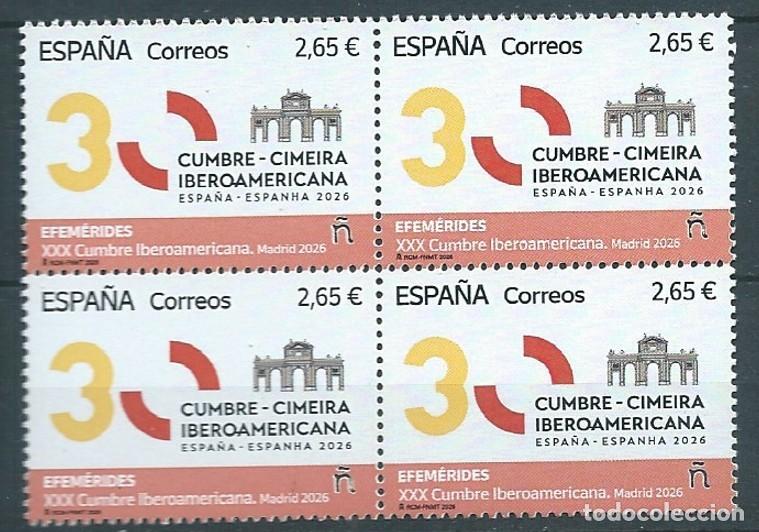 Sellos: ESPA&Ntilde;A 2026 XXX CUMBRE IBEROAMERICANA. MADRID BLOQUE 4V MNH ED 5954 YT 5714