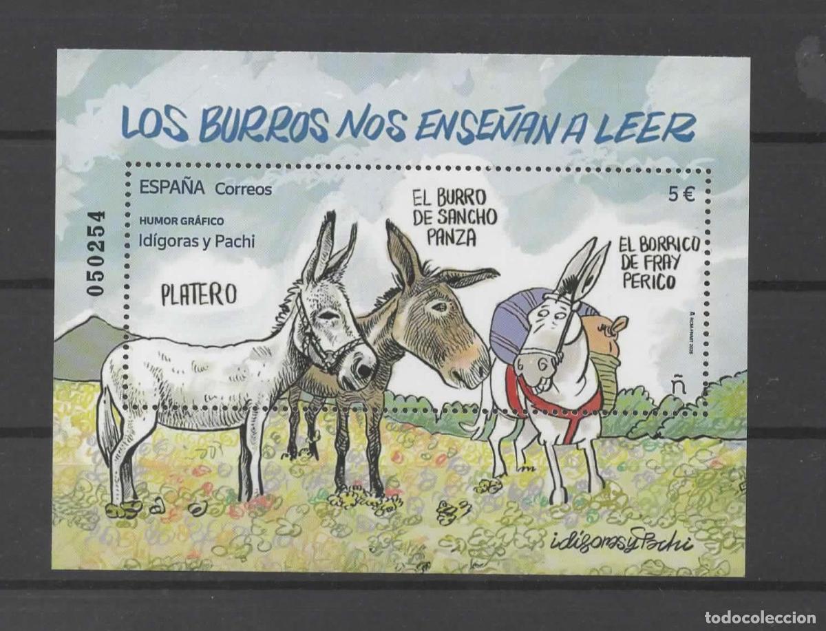 Sellos: ESPA&Ntilde;A LOS BURROS NOS ENSE&Ntilde;AN A LEER DONKEY MAMIFERO PLATERO DON QUIJOTE BORRICO